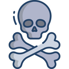 Skull and Crossbones Icon Danger Symbol Light Blue Gray With Dark Blue Outline On Transparent Background