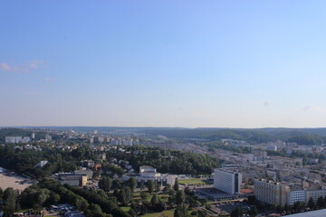 Panoramic view of Gdynia city and beach on Baltic Sea coast on sunny day