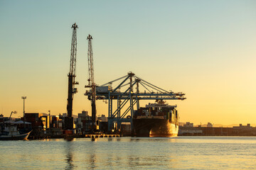 Fototapeta premium View of the port at sunset in the city of Navegantes in Santa Catarina, Brazil.