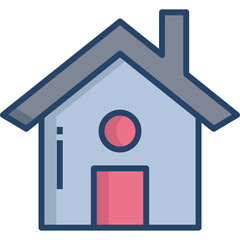 Simple Light Blue House Icon With Pink Door And Circle Window With Gray Roof And Chimney On Transparent Background