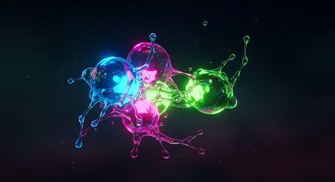 Abstract Colorful Liquid Splashes with Neon Glow.