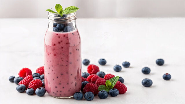 Fresh berry smoothie with raspberries and blueberries. fresh fruit smoothie