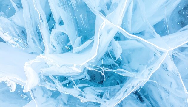 Cracked, layered, translucent blue ice close-up detail - Powered by Adobe