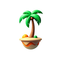 Cartoon palm tree on island isolated on transparent background