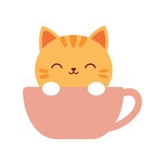 Cute kawaii cat sleeping peacefully in a teacup