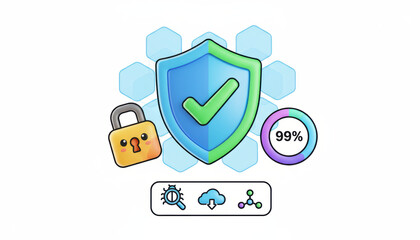 Threat detection 3d icon shield with check and lock conveys safety and trust