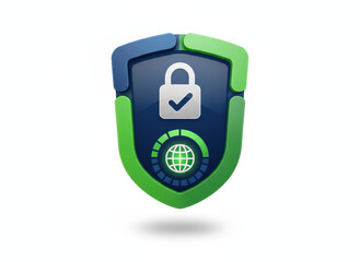 Threat detection 3d icon shield with lock and globe suggests secure protection