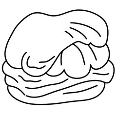 Black and White Line Art of a Gourmet Sandwich with Leafy Greens and Tomato