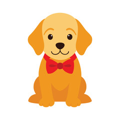 Adorable golden retriever puppy wearing a festive red bow