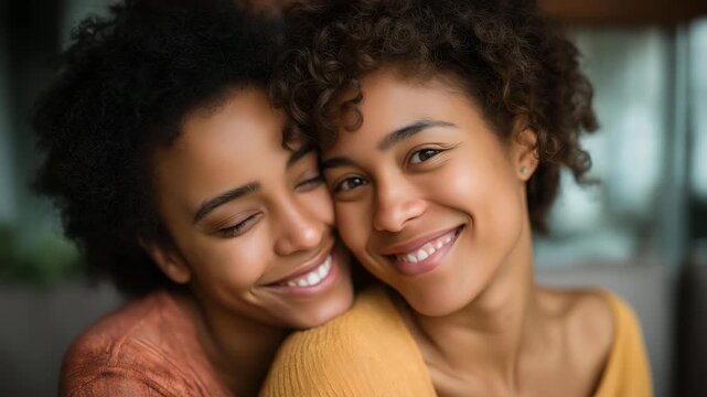 Female couple hugging after registering marriage in a government office, emotion of relief and joy visible, symbolizing legal recognition, LGBTQ+ marriage equality, and the emotional importance of