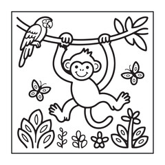 Kid-friendly animals and bold and easy coloring pages. different types of animals with some elements, and black and white coloring pages for kids.