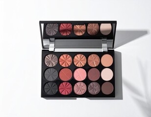 Makeup palette, metallic, matte, neutral colors, overhead