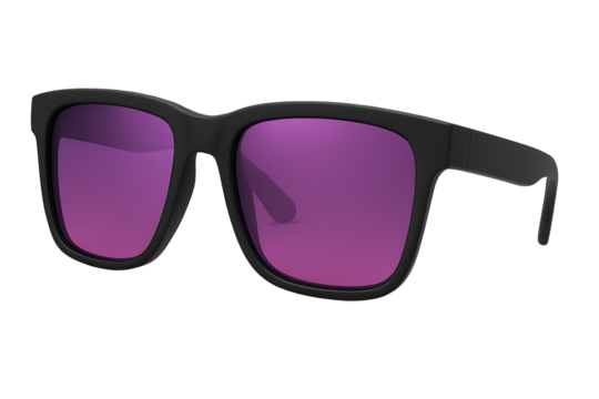 Stylish black sunglasses with purple lens isolated on transparent background - Powered by Adobe