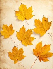 Maple leaves, golden, autumn hues, vintage parchment background