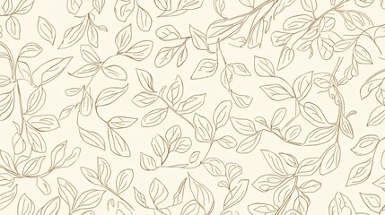 Fototapeta premium Elegant botanical pattern with delicate line art leaves on a soft cream background, perfect for sophisticated design projects and natural themes.