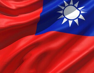 Taiwan flag red, blue, white sun, wavy texture