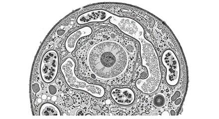 Naklejka premium Plasmodium endoplasmic reticulum and nucleus under TEM