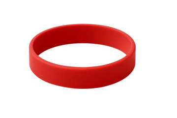 Vibrant red silicone wristband isolated on transparent background