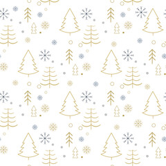 Minimal Christmas Tree and Snowflake Seamless Pattern. Perfect for holiday packaging, gift wrap, greeting cards, textiles, and modern winter design projects.