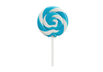 Isolated, classic lollipop candy with spiral in light blue and white colors on the stick