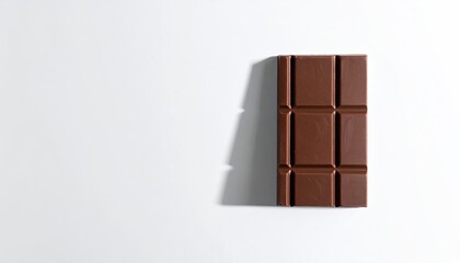 Rectangular chocolate bar segments on a bright white surface