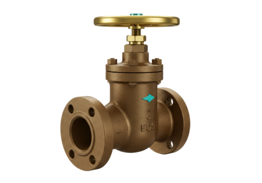 Isolated valve industrial pipe fitting supply with a golden wheel on a plain background
