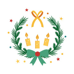 Elegant holiday wreath with pine branches and festive elements