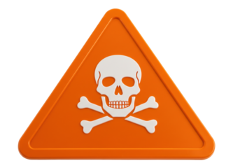 Isolated Poison Warning Triangle, Risk of Death Sign. Danger Toxic Skull and Crossbones.