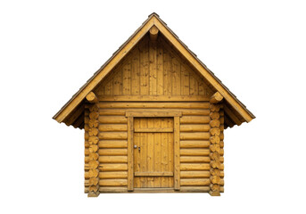 Isolated, wooden cabin, rural log house, front-facing view, exterior of a rustic chalet