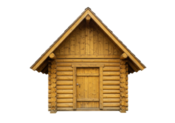 Isolated, wooden cabin, rural log house, front-facing view, exterior of a rustic chalet