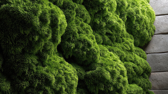 Lush moss wall texture vibrant green soft surface natural pattern organic design closeup peaceful modern interior decor