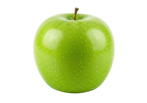 Isolated Granny Smith apple with stem, a popular and healthy fruit for eating and baking