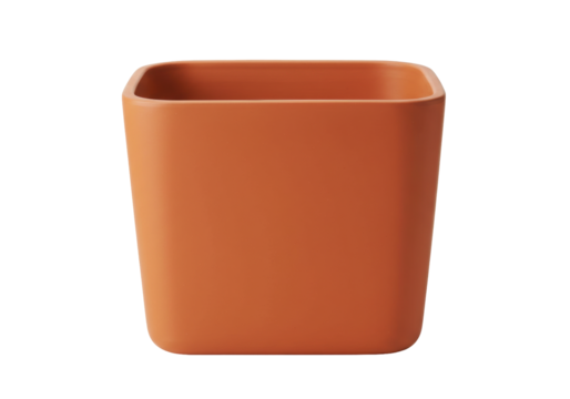 Isolated brown pot, square planter for flowers, houseplant cultivation, simple ceramic vase