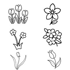 Minimal floral outline vector set featuring tulips and garden flowers for decoration, design, and nature-inspired artwork.