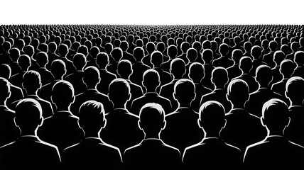 Fototapeta premium High contrast black and white crowd silhouettes, business people in suits, illustration, minimalist, corporate, unity on white background .
