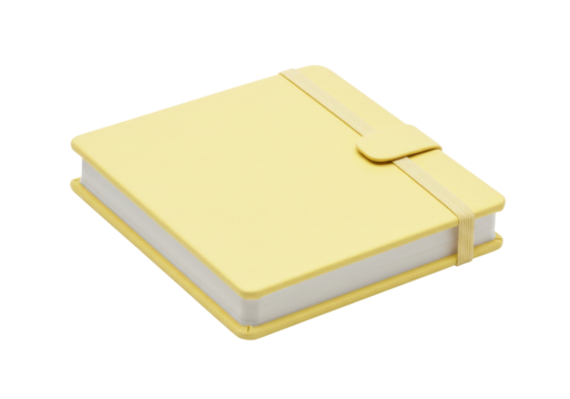 Isolated yellow notepad with elastic closure on light surface, simple design, office supply