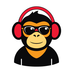 Funny monkey with sunglasses and headphones for music or party banner