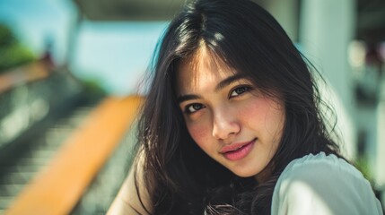 Attractive woman portrait with soft lighting exudes natural beauty and charm