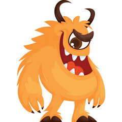 A Frightening Orange Fluffy Monster With One Eye And Sharp Teeth Grinning With Its Mouth Wide Open Showing Red Interior On A White Background