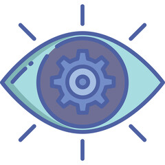 Stylized Eye Symbol With Internal Gear Mechanism Represents Vision Technology And Precision Engineering In A Clean Blue And Purple Palette