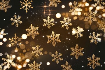 A Festive Golden Snowflake Cascade on a Dark Background for Holiday Season Decoration and Creative Projects