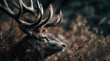 Majestic Stag Portrait: A Deer with Impressive Antlers in Natural Habitat
