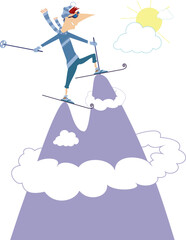 High mountain. Skiing young man