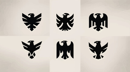Collection of six distinct black eagle emblems in a modern silhouette style representing power and heraldry silhouette