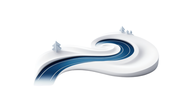 Curved Road and Trees on Transparent Background