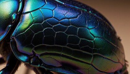 Brilliant colors of a beetle shine under soft light in the natural setting