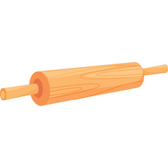 A wooden rolling pin with two handles on a transparent background detailed illustration of a baking tool with natural wood grain texture and smooth finish suitable for culinary themes