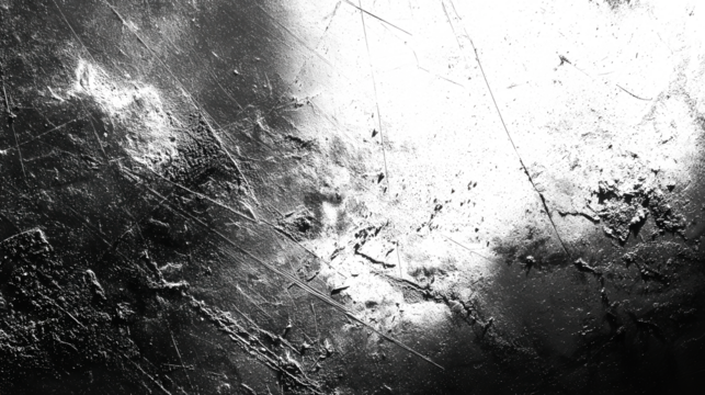 Abstract textured grunge background with dark splatters and scratches on a white surface isolated on transparent background
