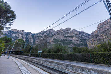Train station with a train on the tracks