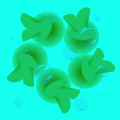 Abstract composition with unusual green plants in the water.